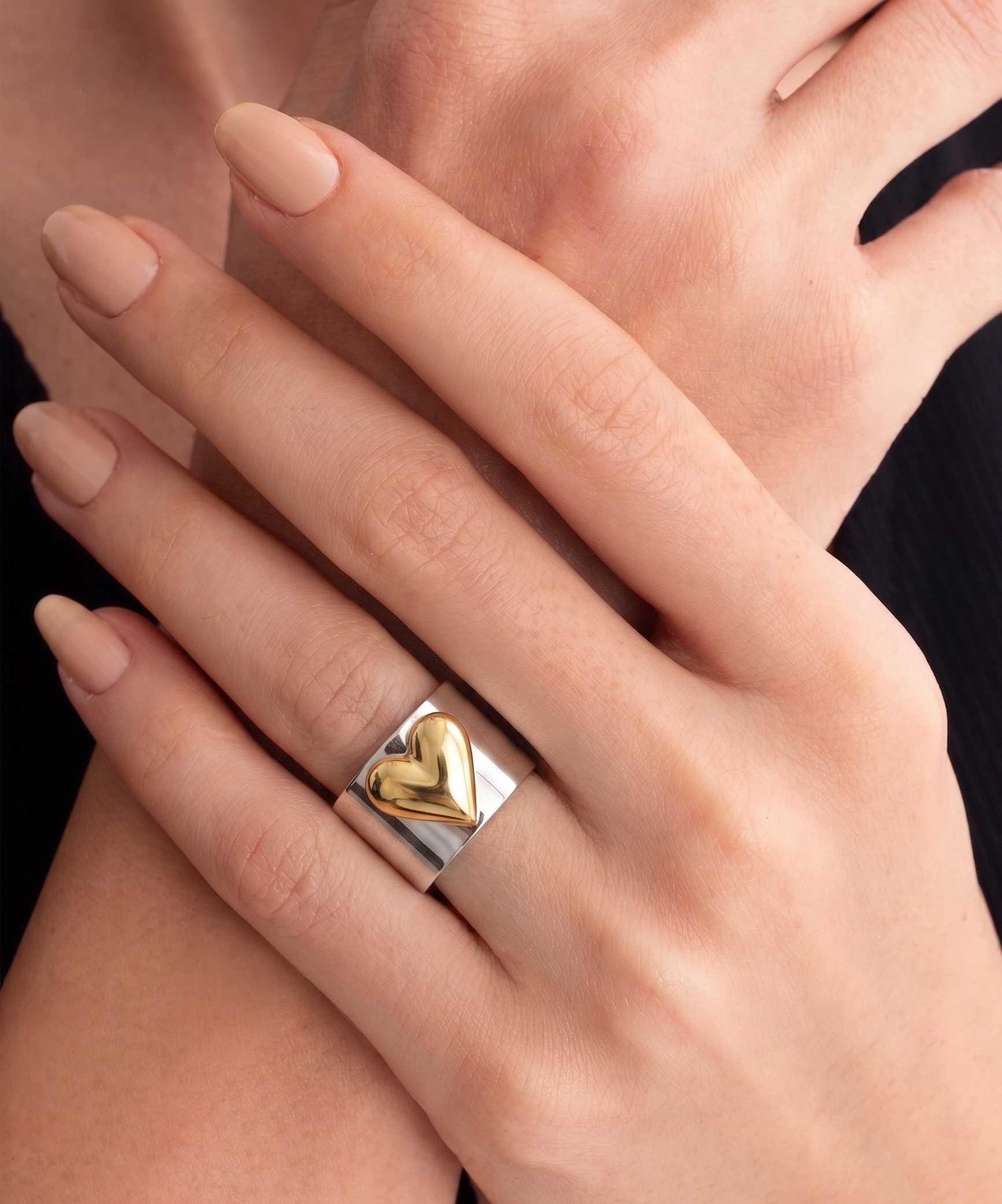 Two-Tone Puffy Heart Cuff Ring JLTR0659