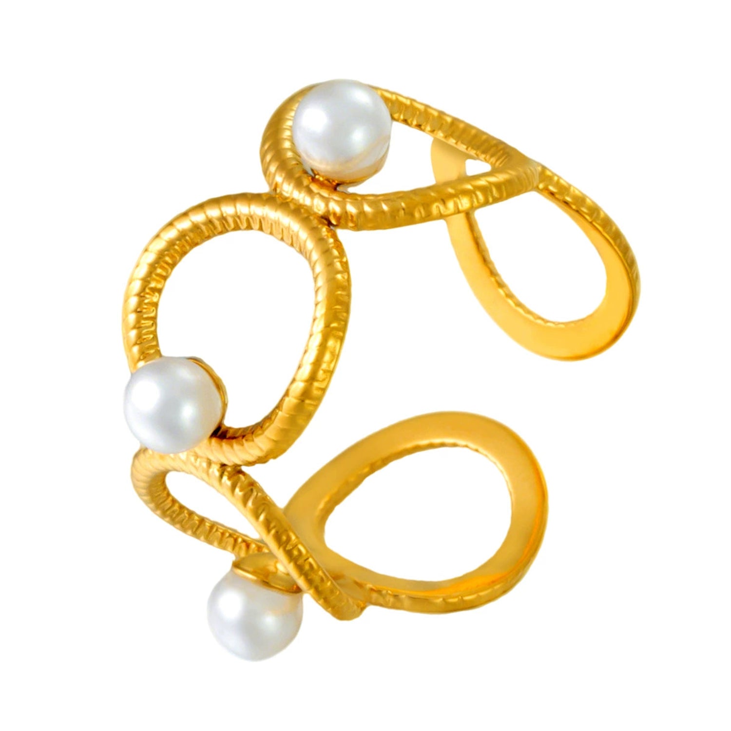 Gold Textured Pearl Open Ring JLTR0669