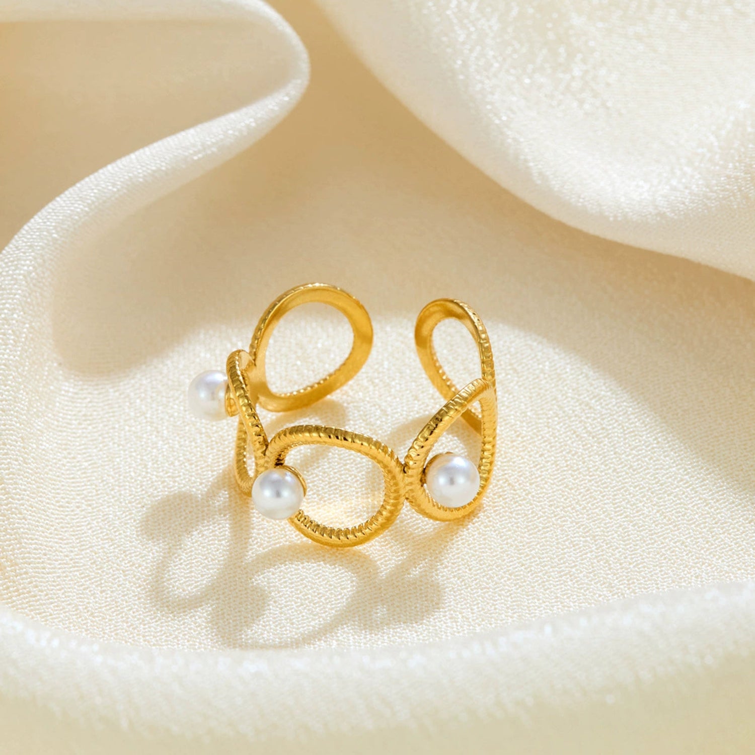 Gold Textured Pearl Open Ring JLTR0669