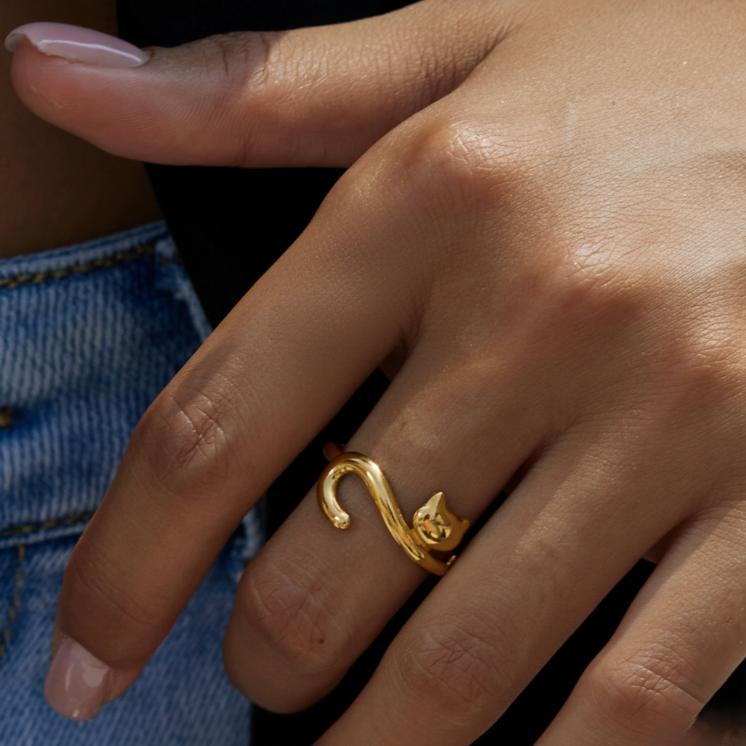 Minimalist Gold Cat Wrap Ring JLTR0673