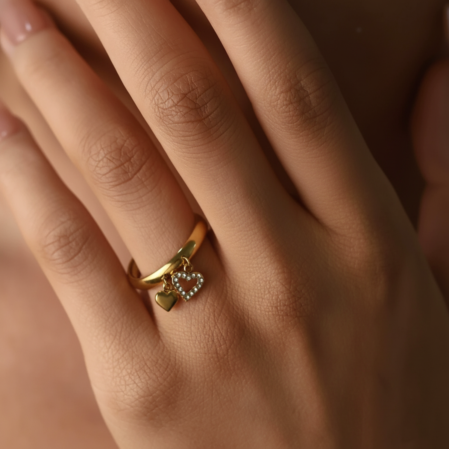Gold Dual Heart Charm Ring JLTR0674