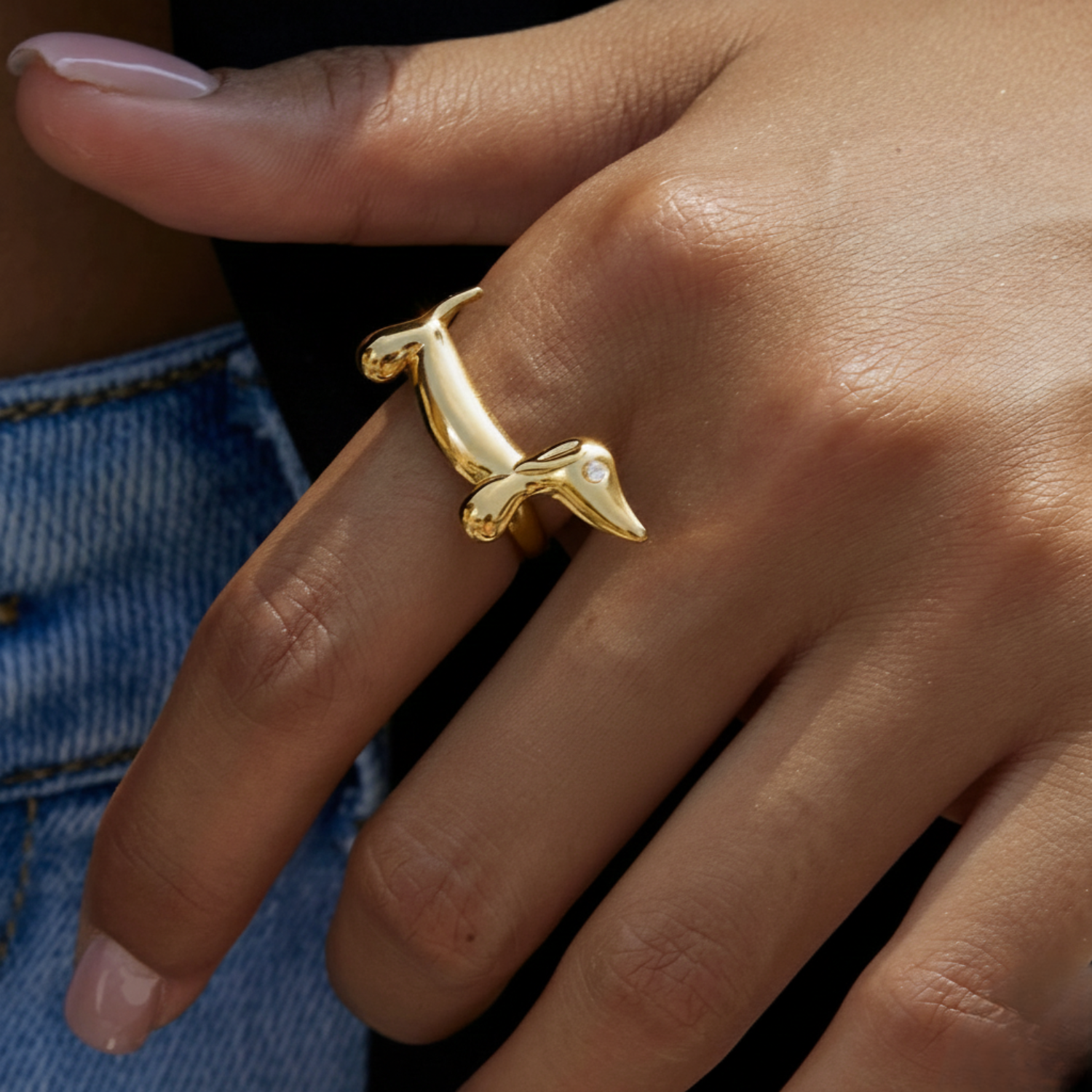 Gold Dachshund Dog Adjustable Ring JLTR0675