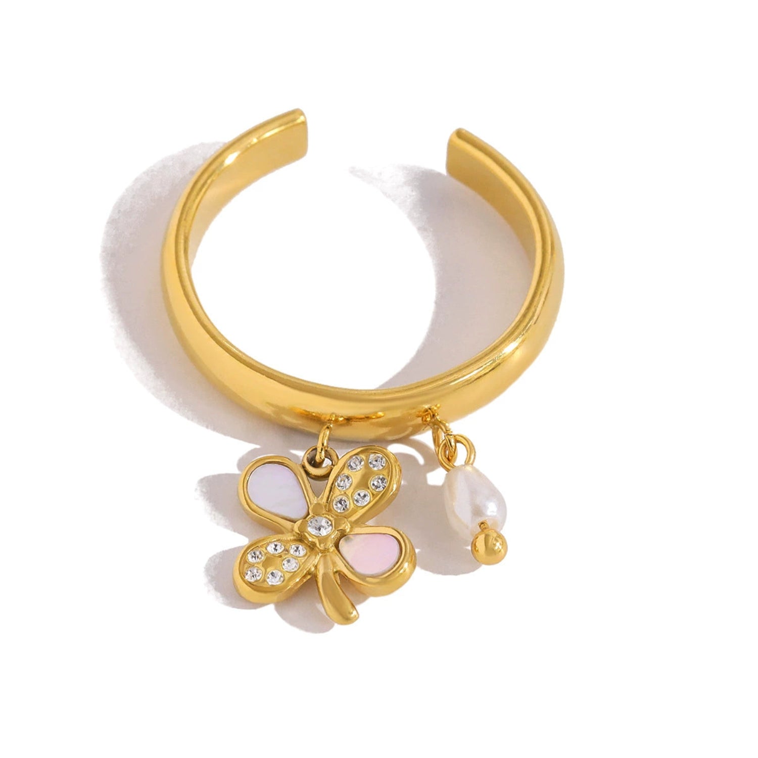 Gold Butterfly and Pearl Charm Ring JLTR0677