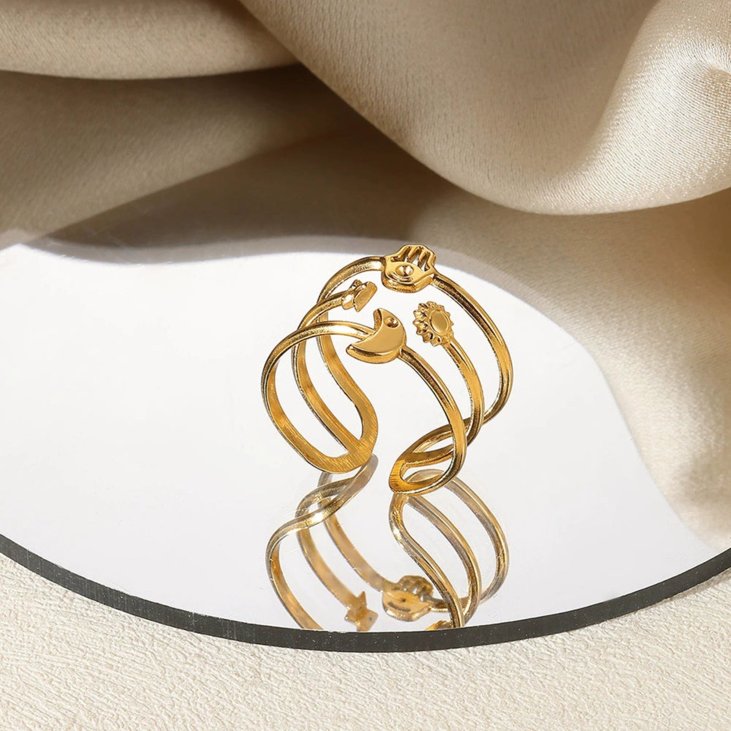 Gold Multi-Symbol Triple Band Ring JLTR0690