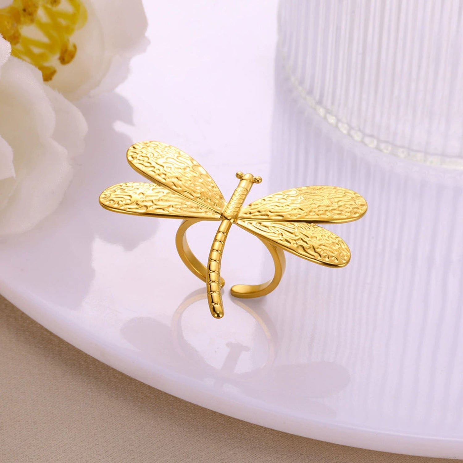 Gold Dragonfly Statement Open Ring JLTR0691