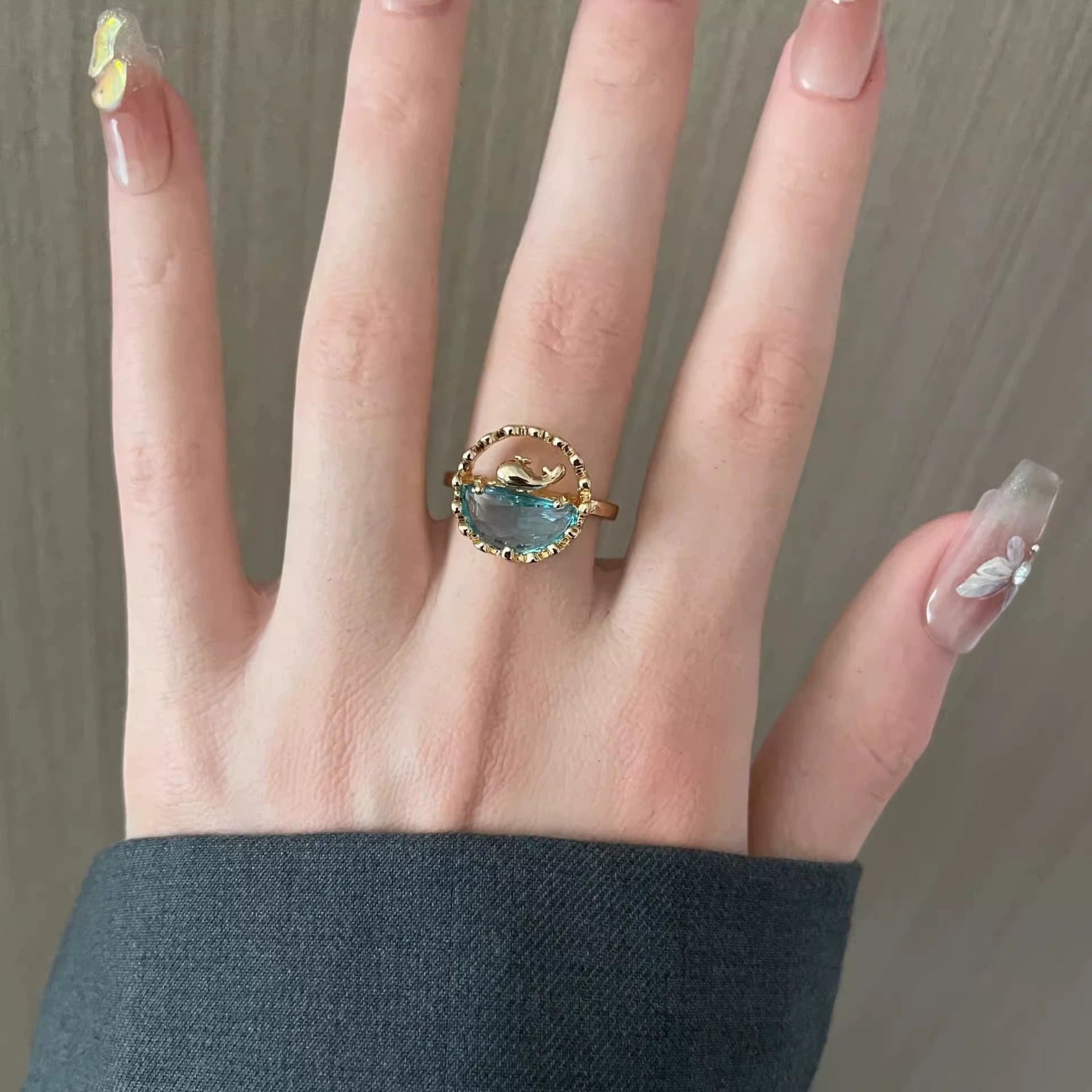 Whale and Blue Crystal Ring JLTR0698