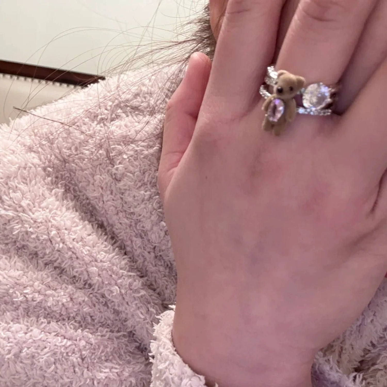 Fluffy Teddy Bear Crystal Ring JLTR0701