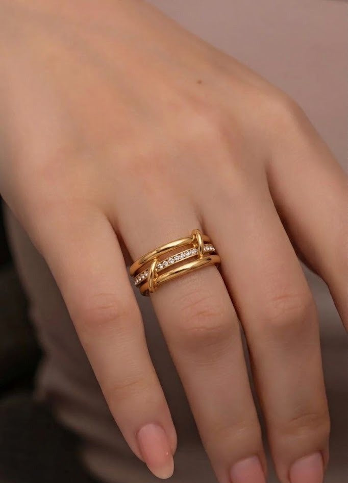 Gold Crystal Interlocking Stack Ring JLTR0718