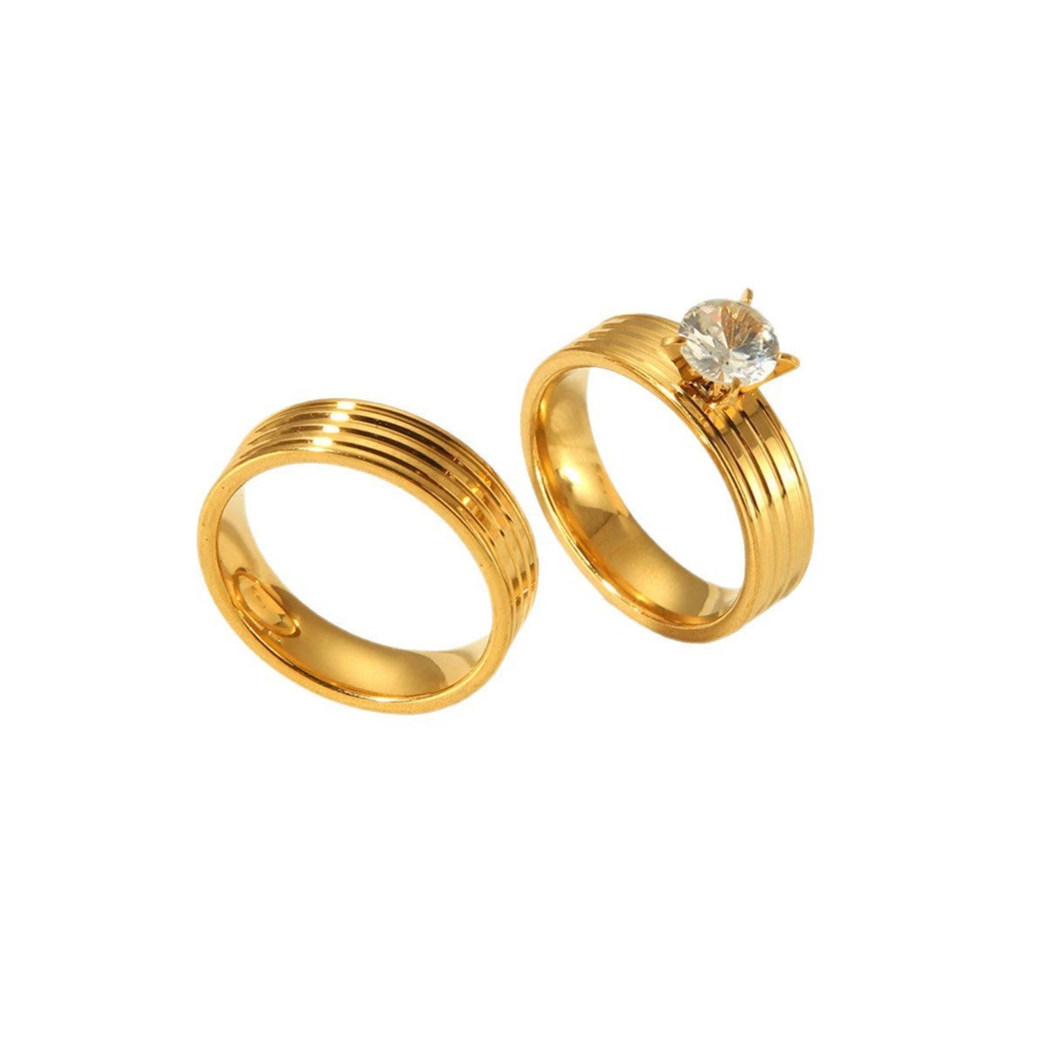 Gold Solitaire Couple Ring Set JLTR0719