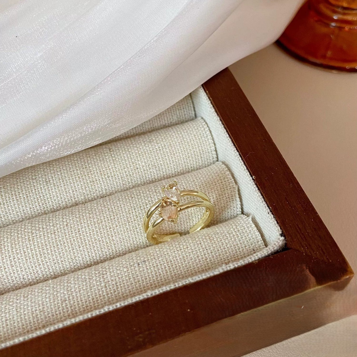 Double Band Gold Teardrop Ring JLTR0725