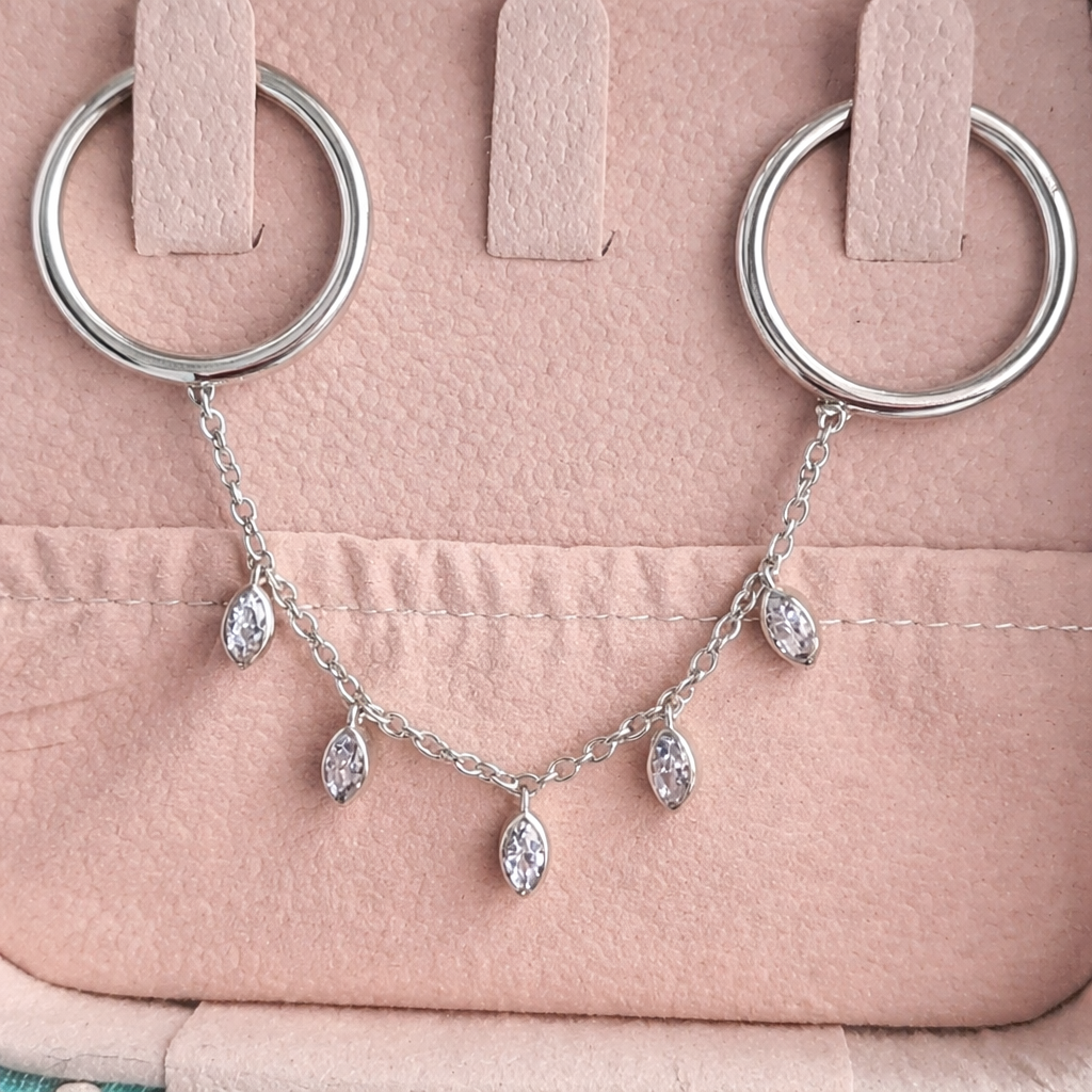 Silver Marquise Dangle Chain Ring JLTR0726