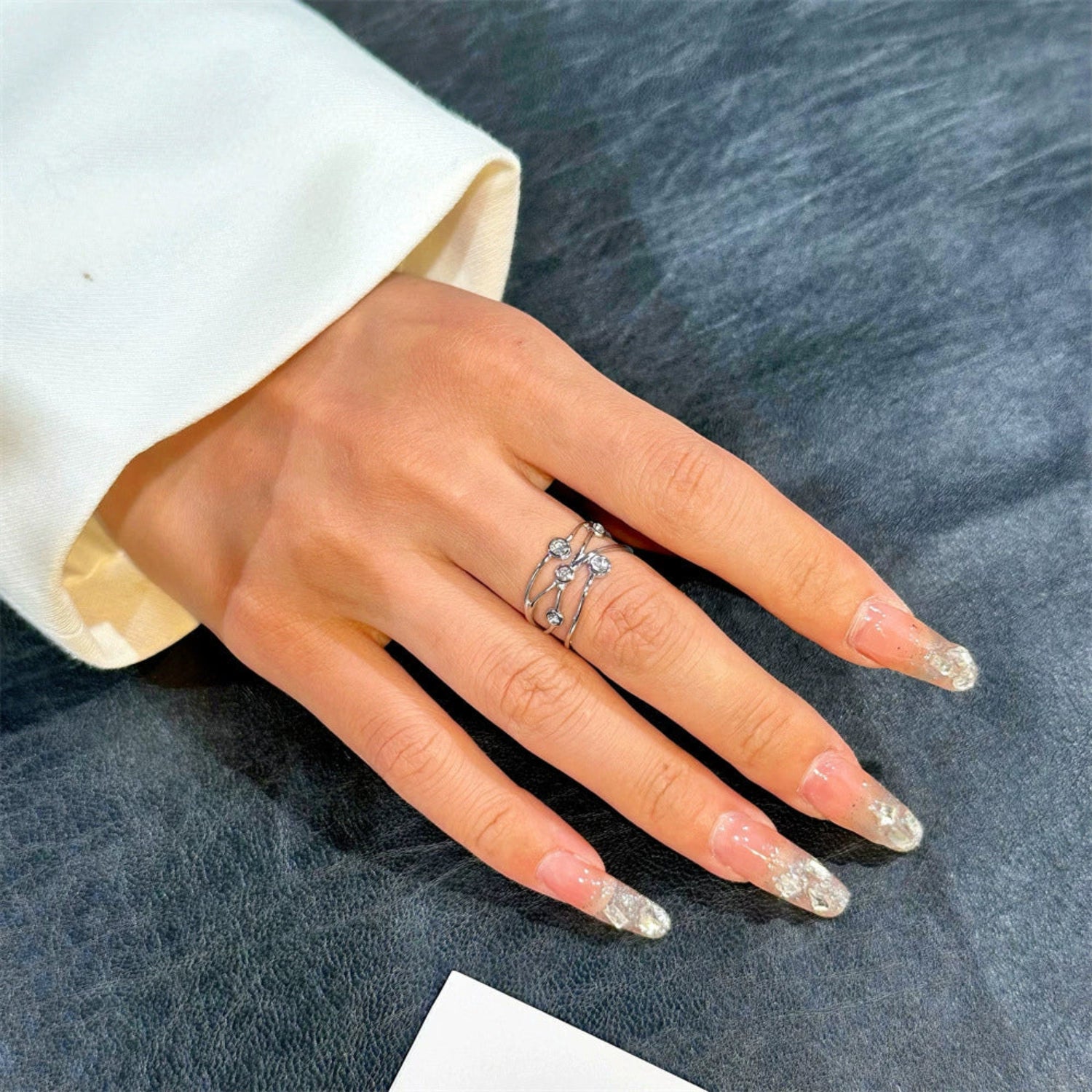 Elegant Silver Crossover Crystal Ring JLTR0728