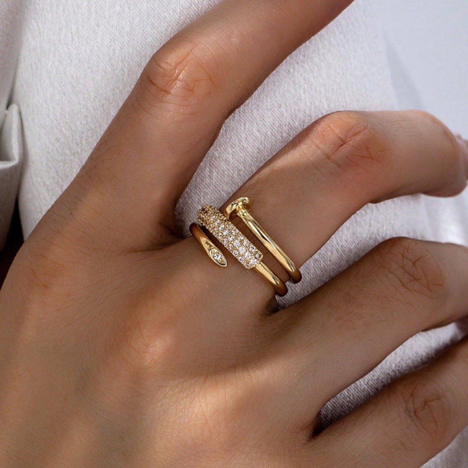 Gold Crystal Nail Wrap Ring JLTR0733