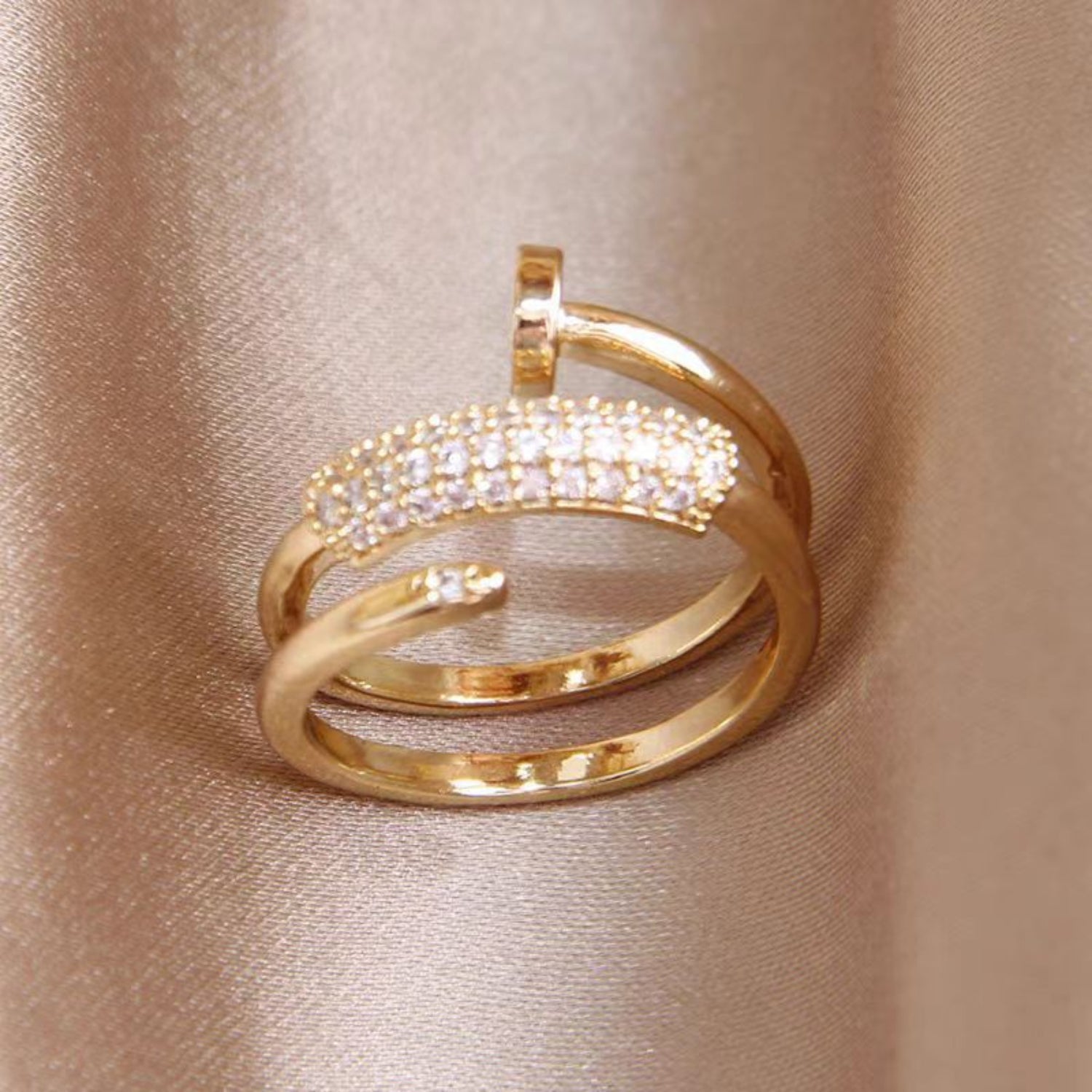 Gold Crystal Nail Wrap Ring JLTR0733