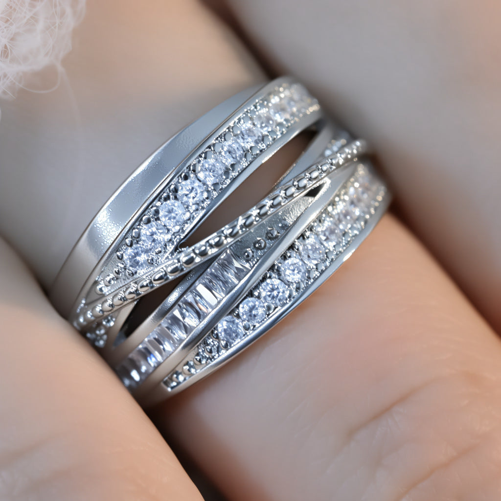 Silver Crystal Multi-Layer Wrap Ring JLTR0734