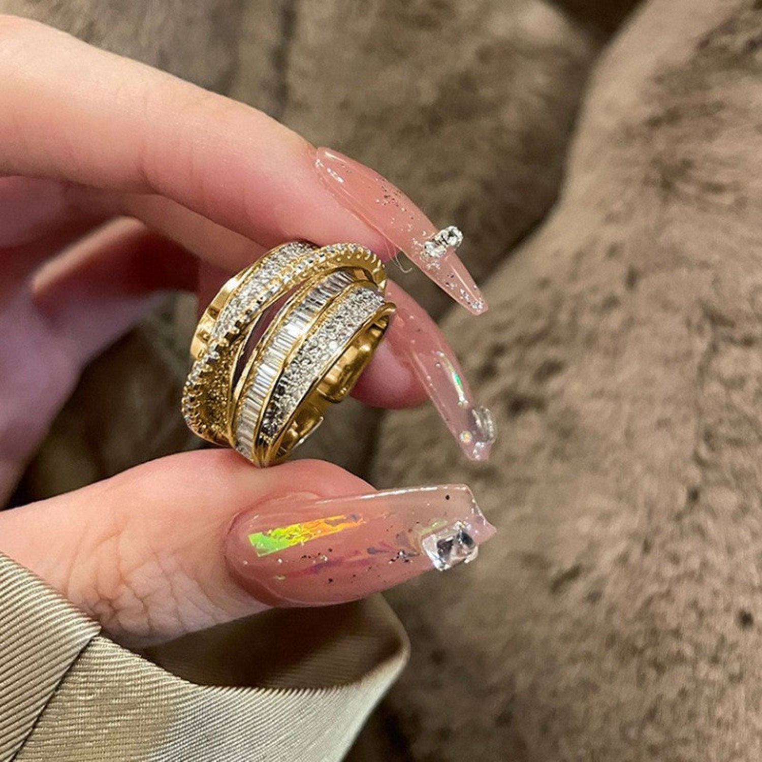 Gold Crystal Multi-Layer Wrap Ring JLTR0735