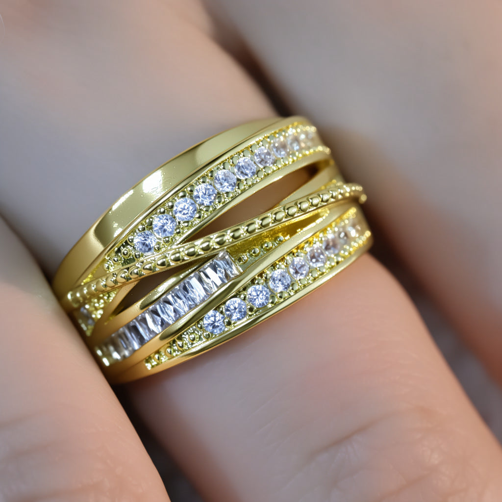 Gold Crystal Multi-Layer Wrap Ring JLTR0735