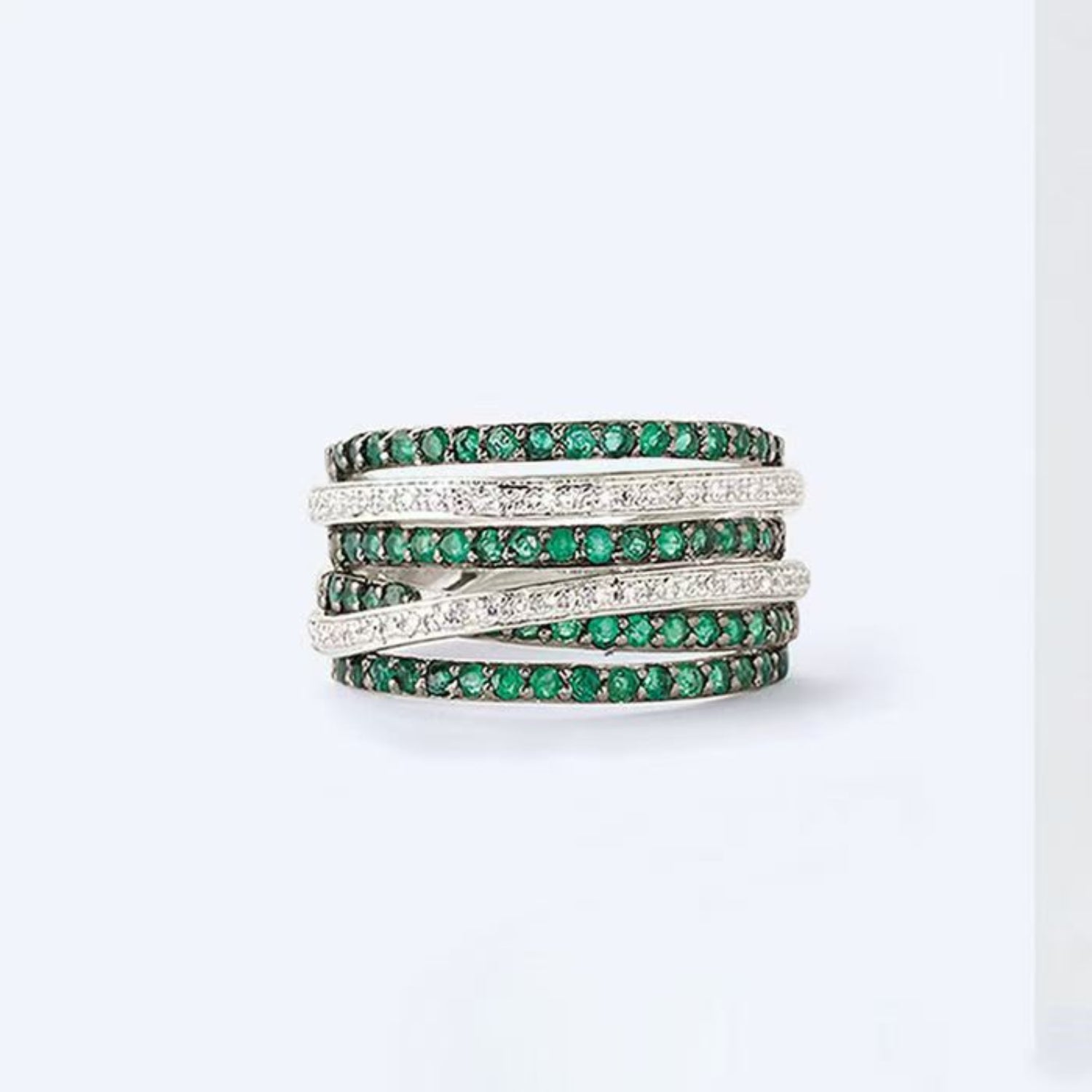 Silver Green Crystal Wrap Ring JLTR0739