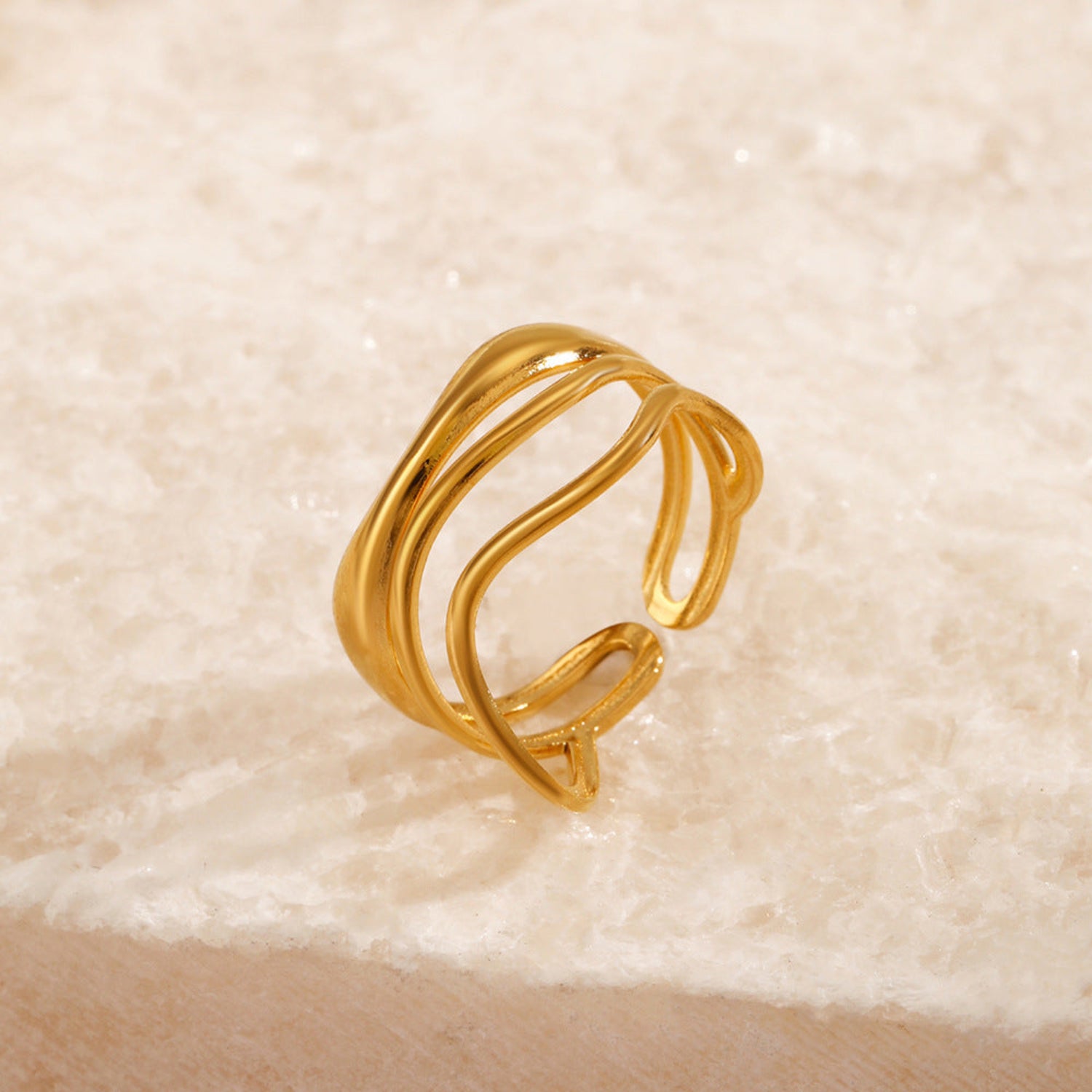 Gold Wavy Multi-Layer Adjustable Ring JLTR0741