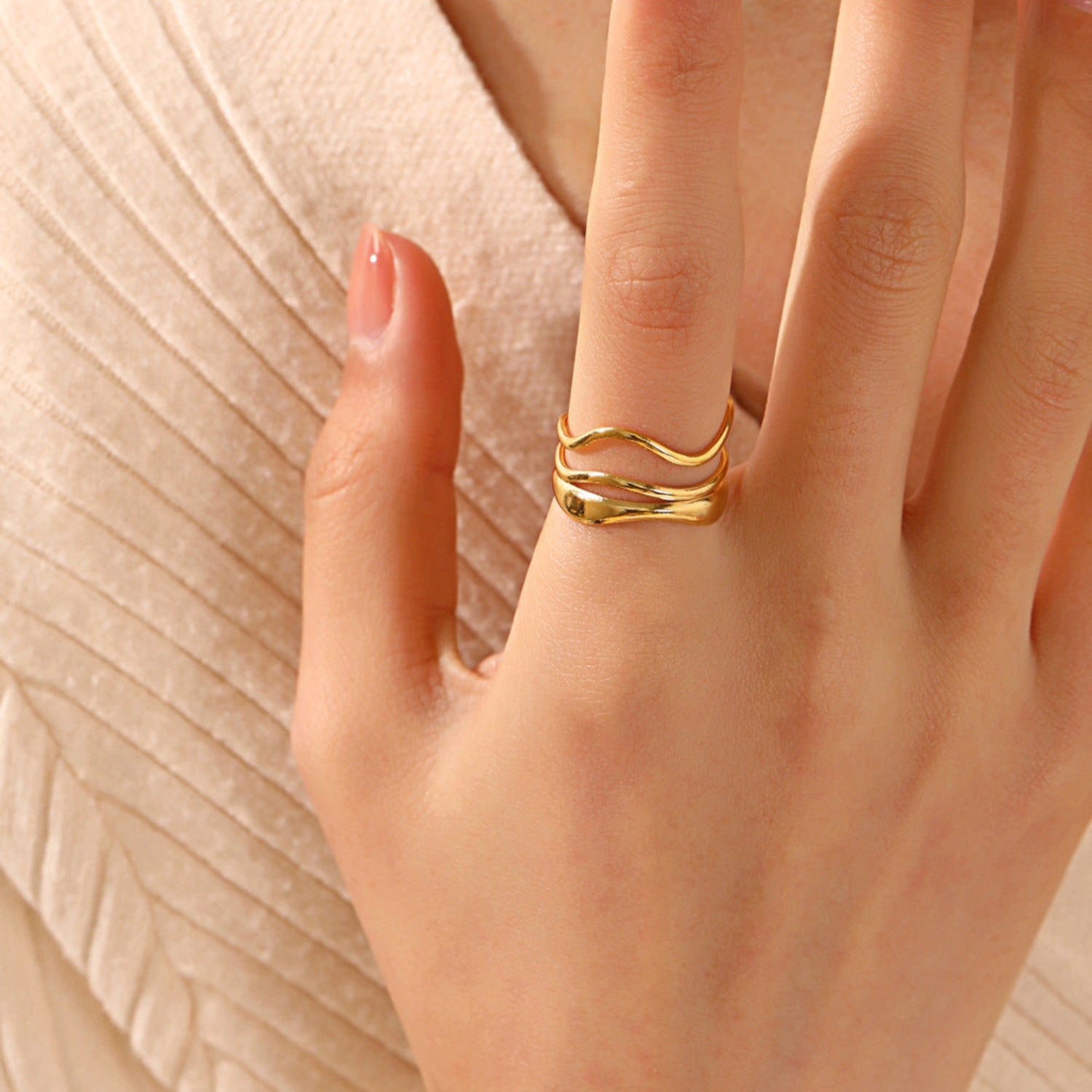 Gold Wavy Multi-Layer Adjustable Ring JLTR0741