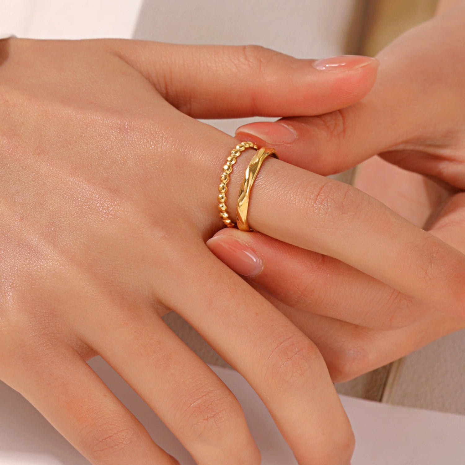 Gold Textured Double Band Ring JLTR0742