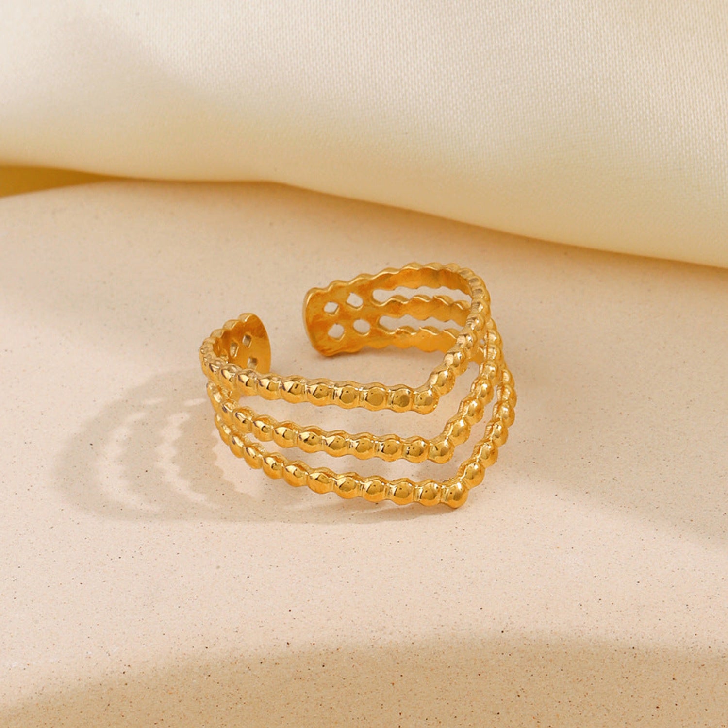 Gold Beaded Triple Layer Ring JLTR0744