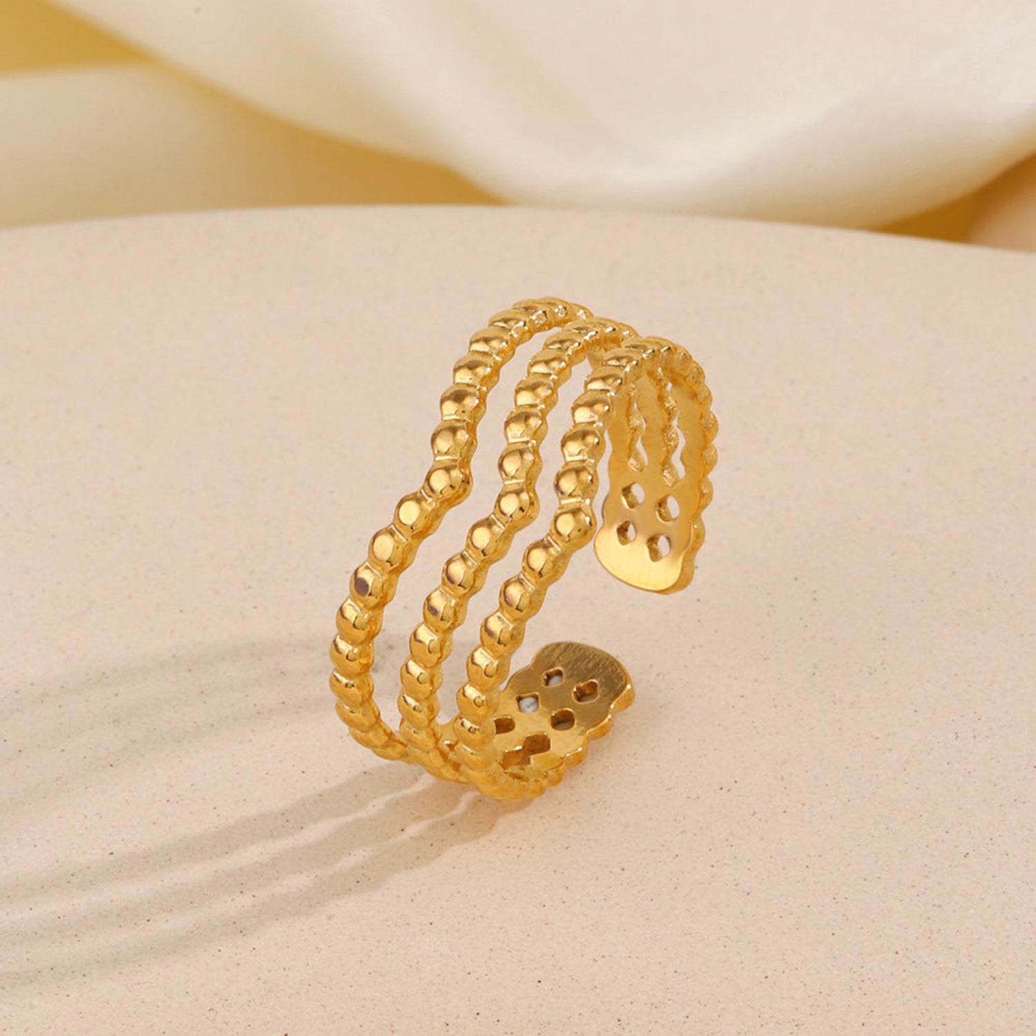 Gold Beaded Triple Layer Ring JLTR0744