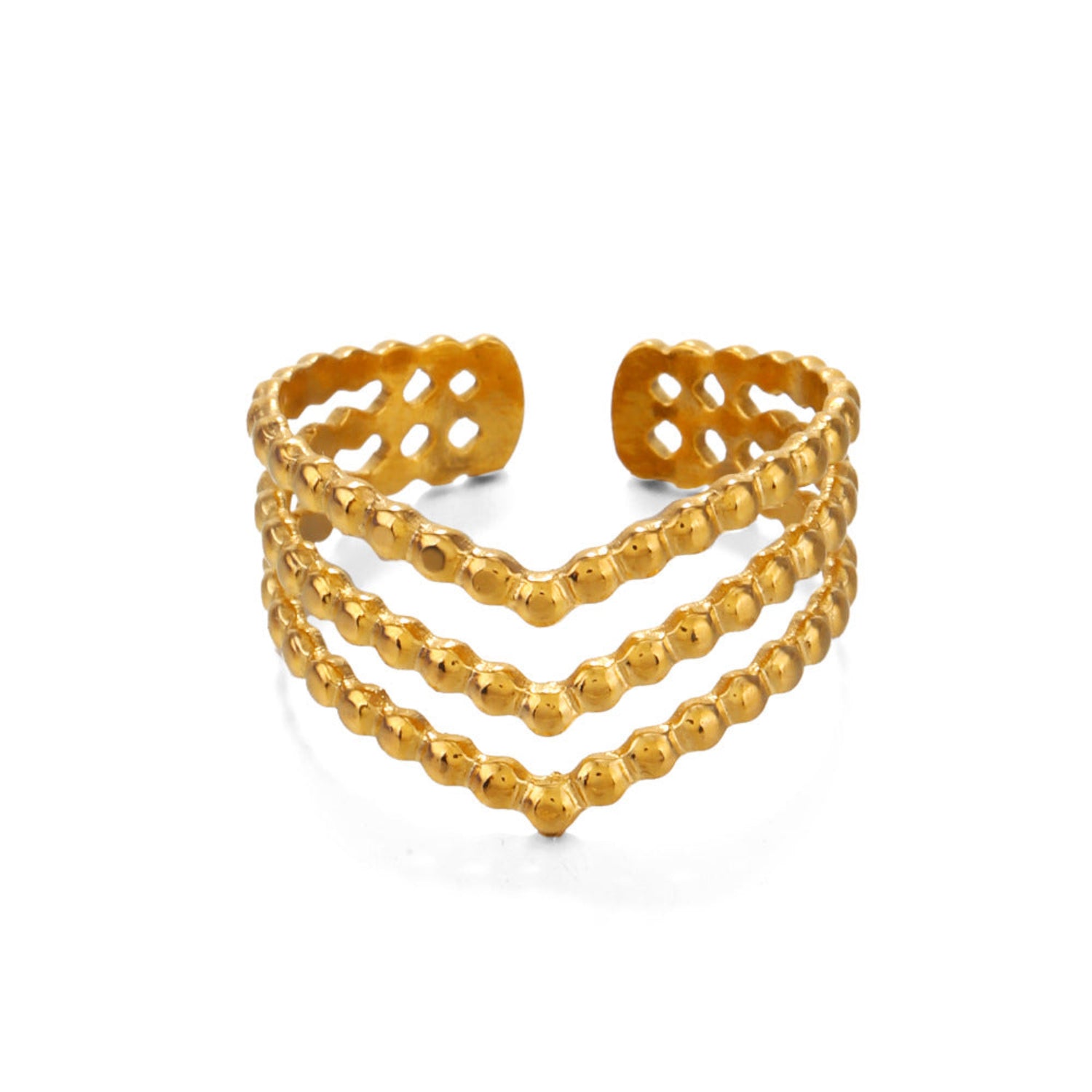 Gold Beaded Triple Layer Ring JLTR0744