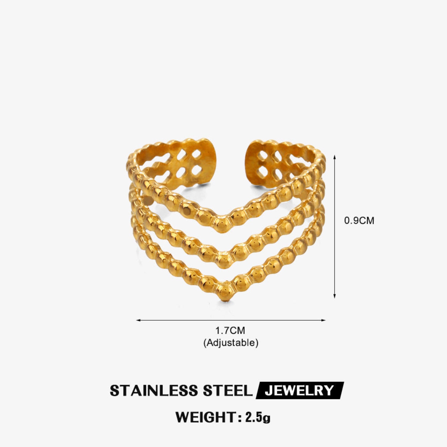 Gold Beaded Triple Layer Ring JLTR0744