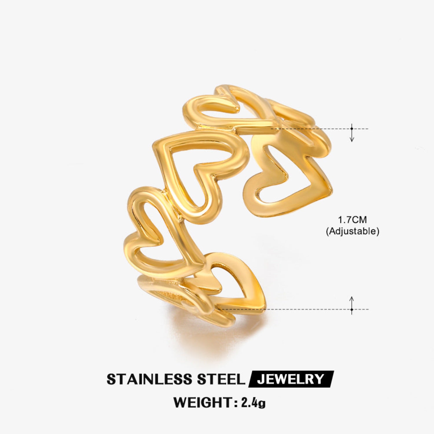Golden Interlocking Heart Adjustable Ring JLTR0749