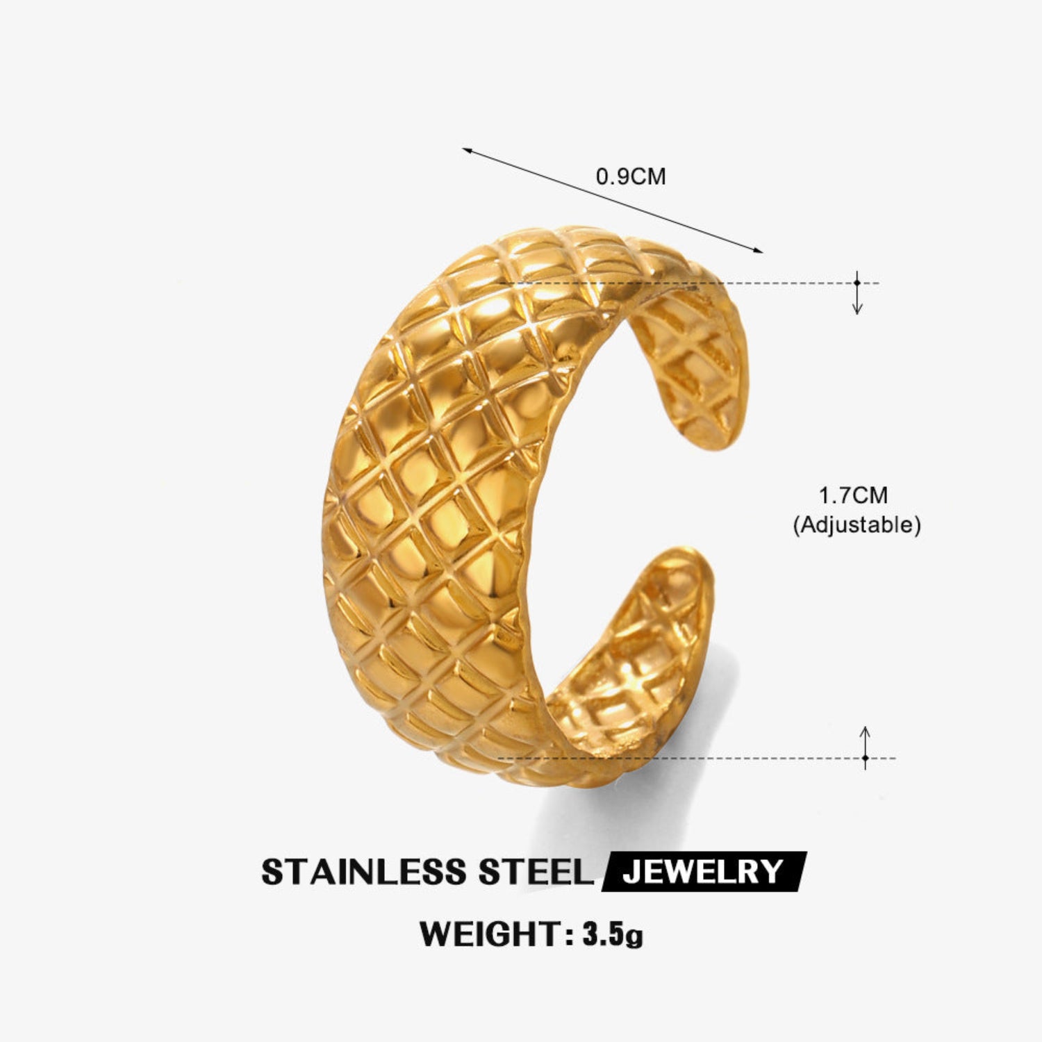 Golden Quilted Texture Statement Ring JLTR0750