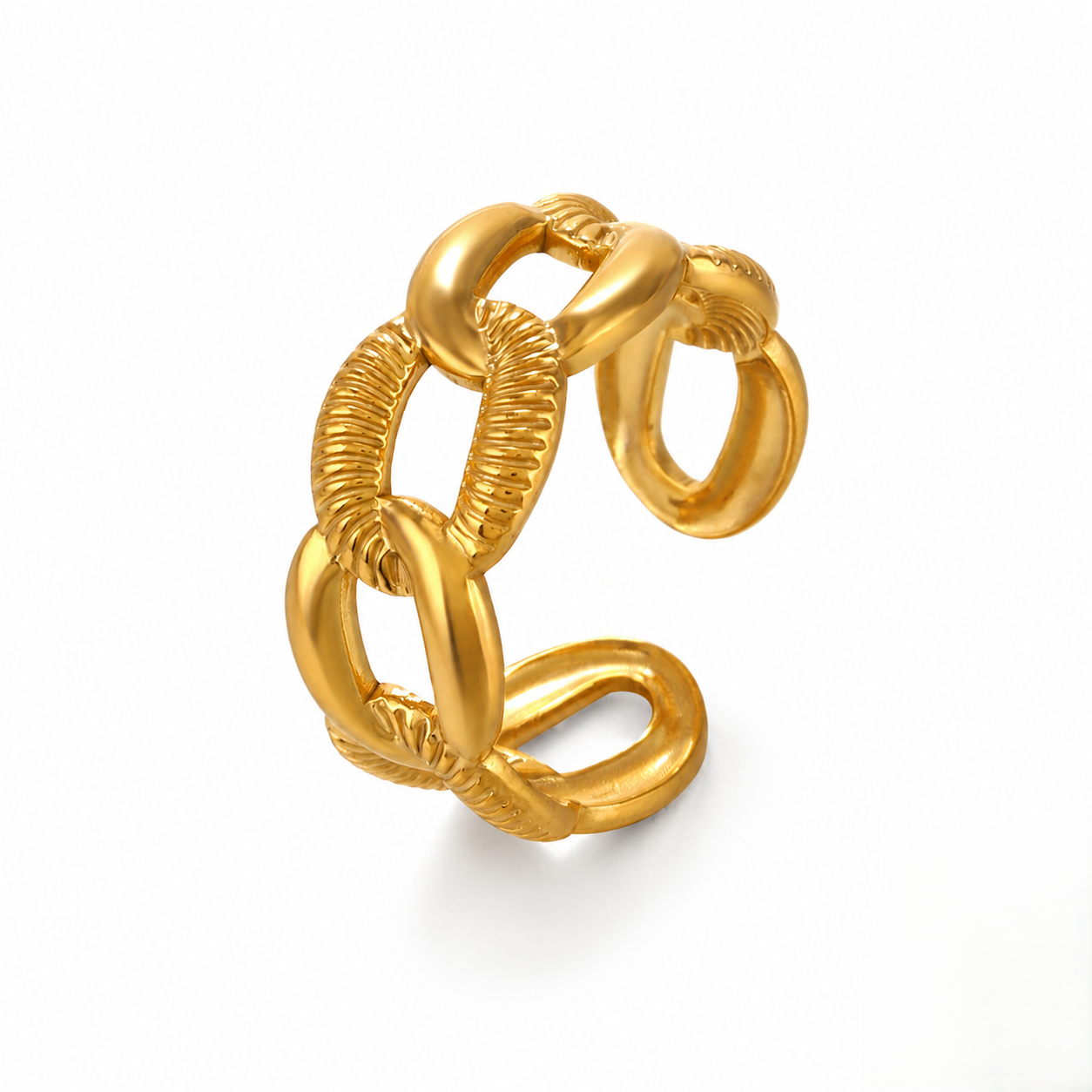Golden Textured Link Adjustable Ring JLTR0751