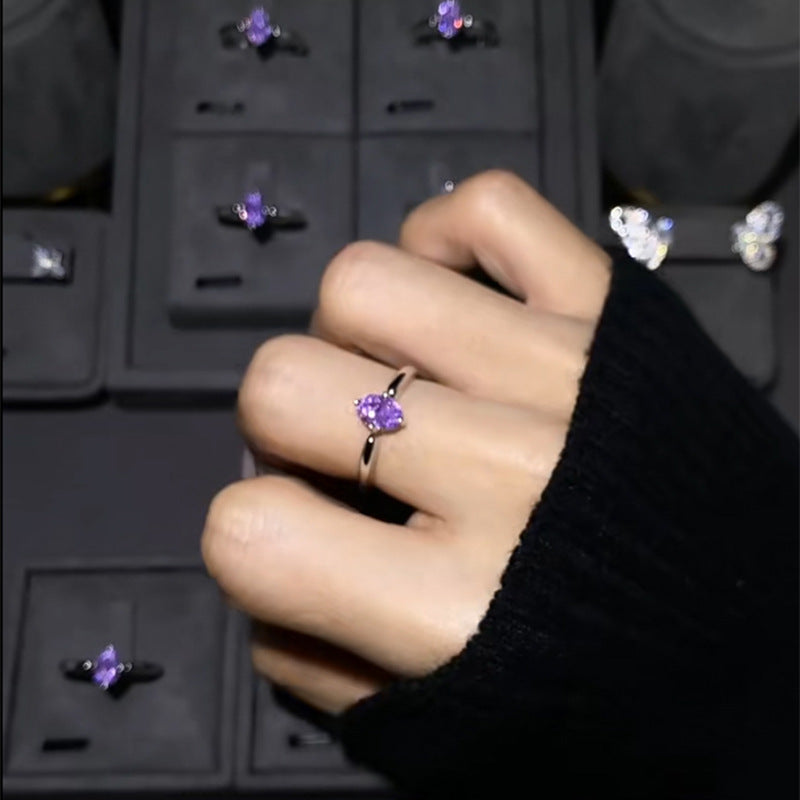 Elegant Purple Solitaire Silver Ring JLTR0760