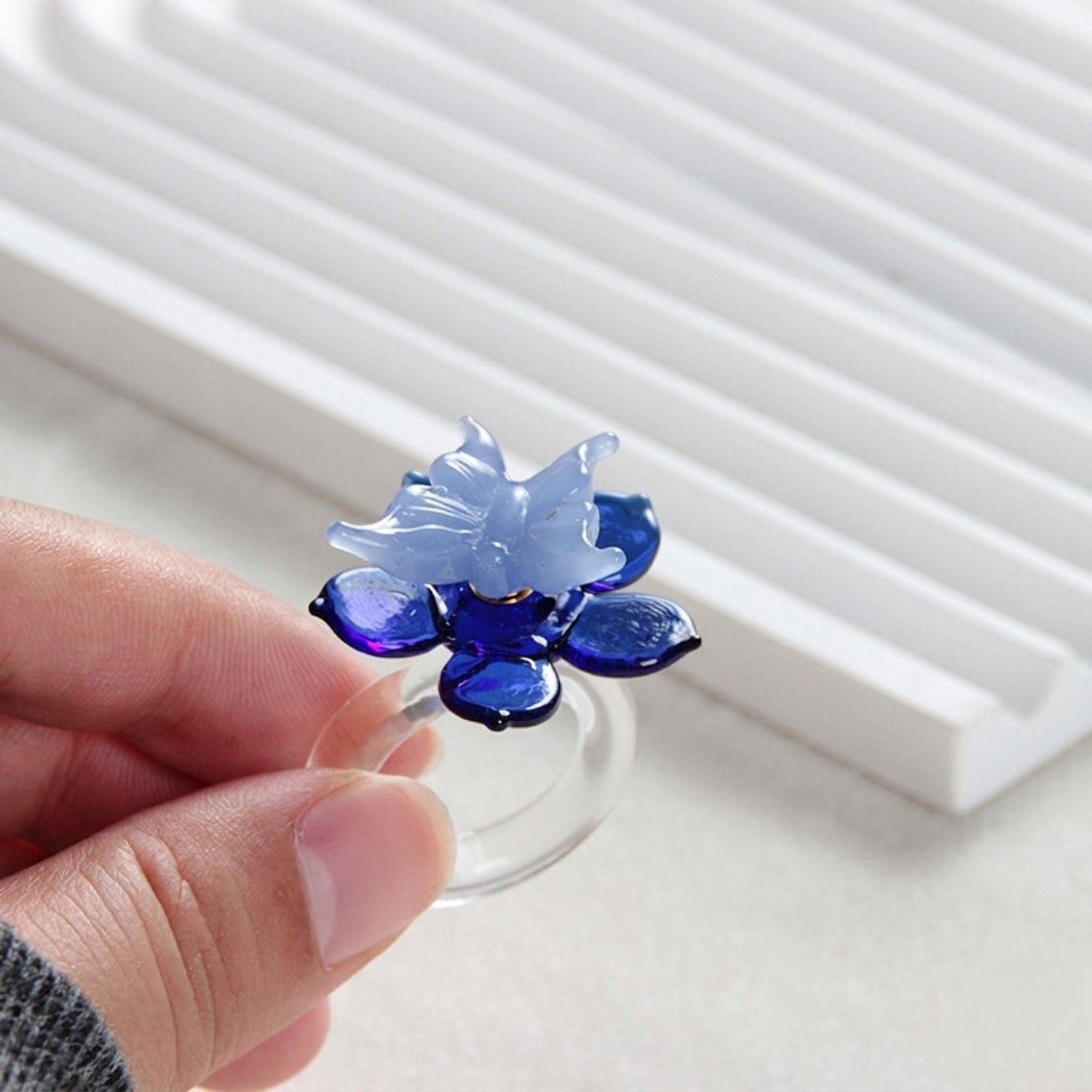 Artistic Glass Butterfly Flower Ring JLTR0762