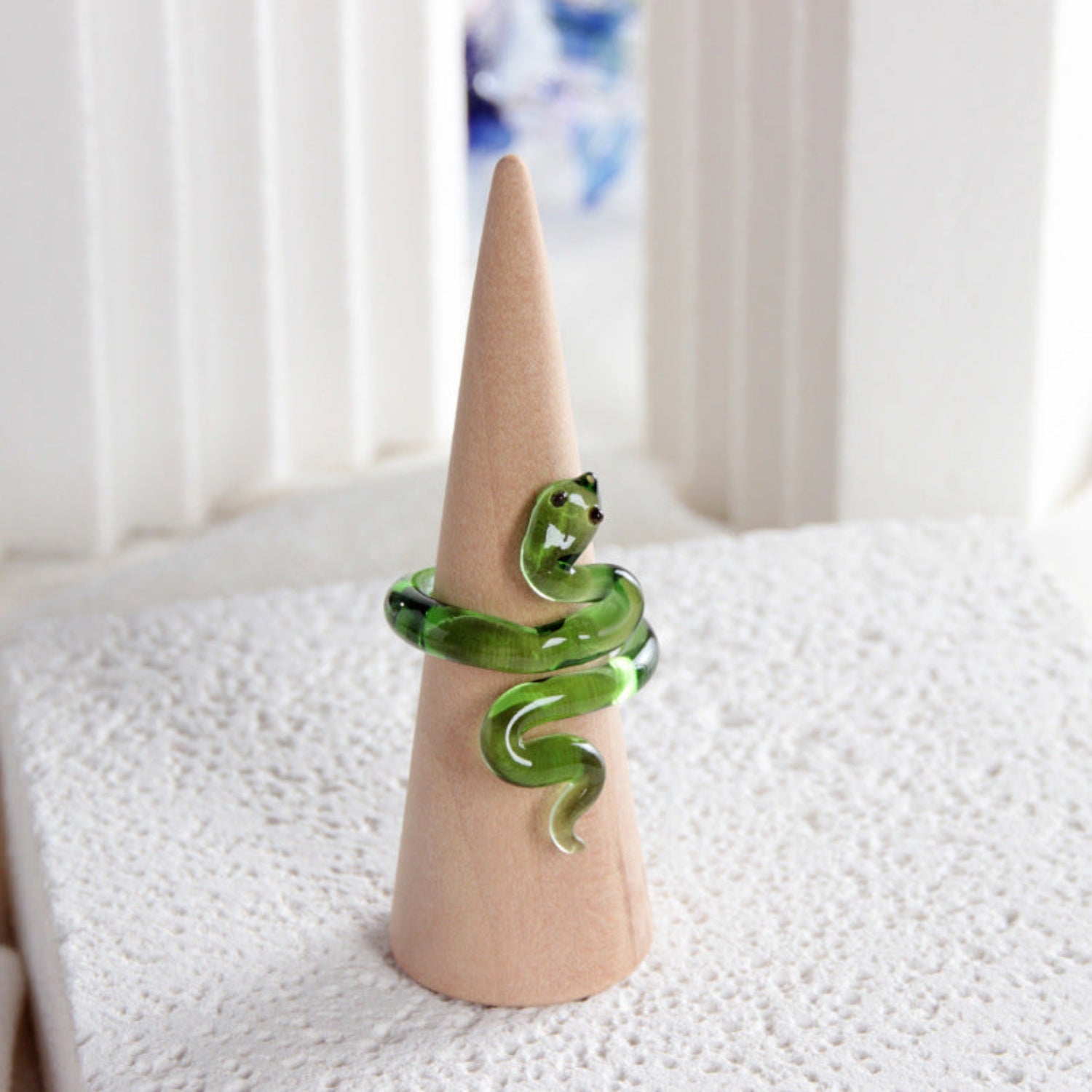Sculptural Green Glass Snake Ring JLTR0765