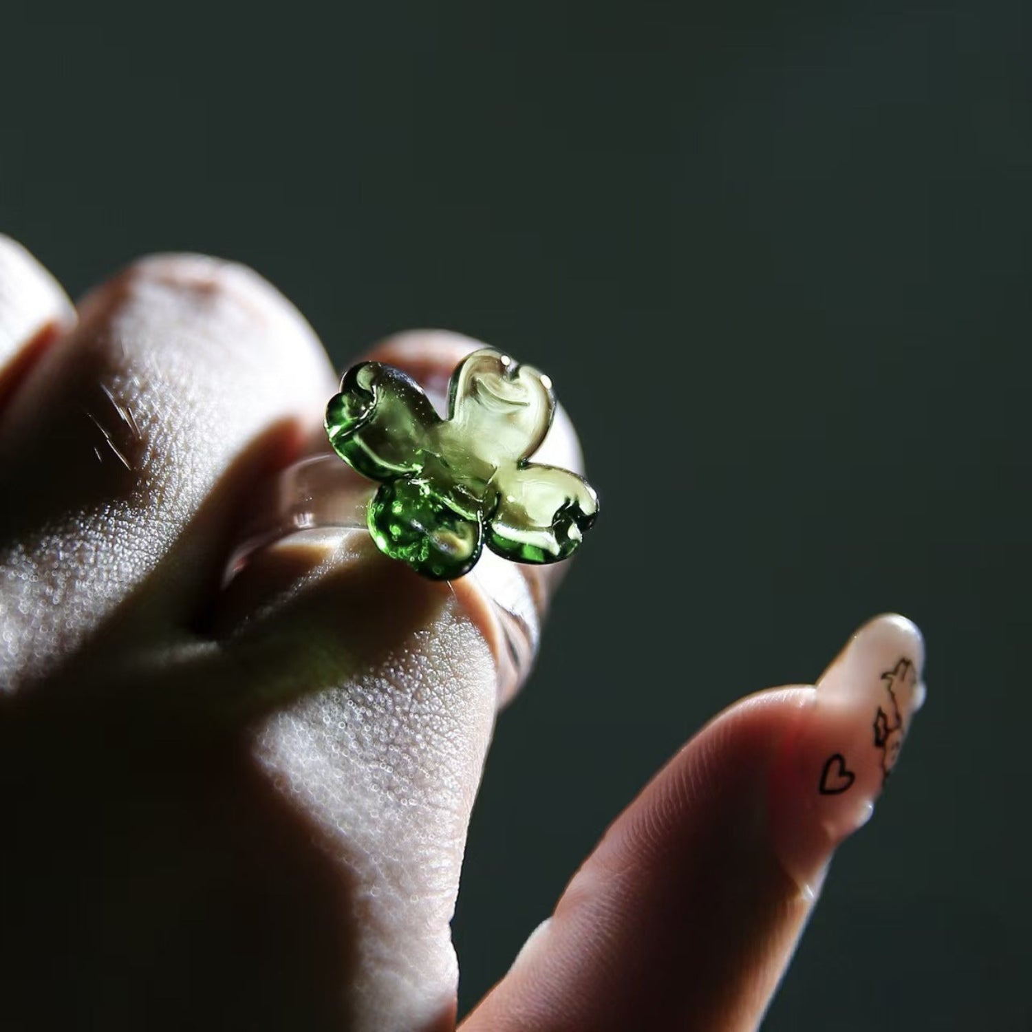 Transparent Green Flower Statement Ring JLTR0766