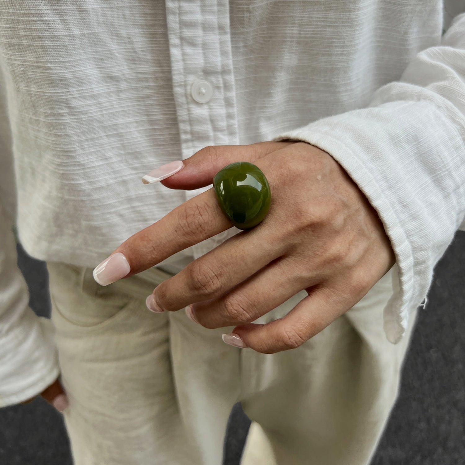 Olive Green Contemporary Statement Ring JLTR0772