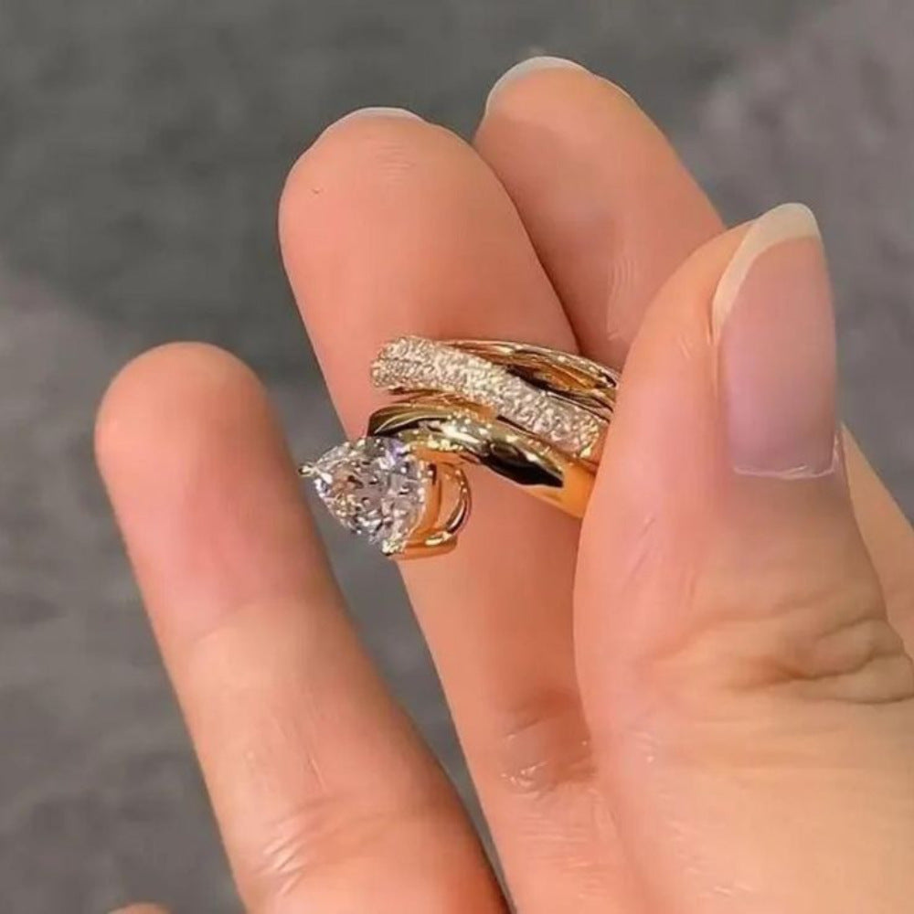 Gold Pear Crystal Ring JLTR0788