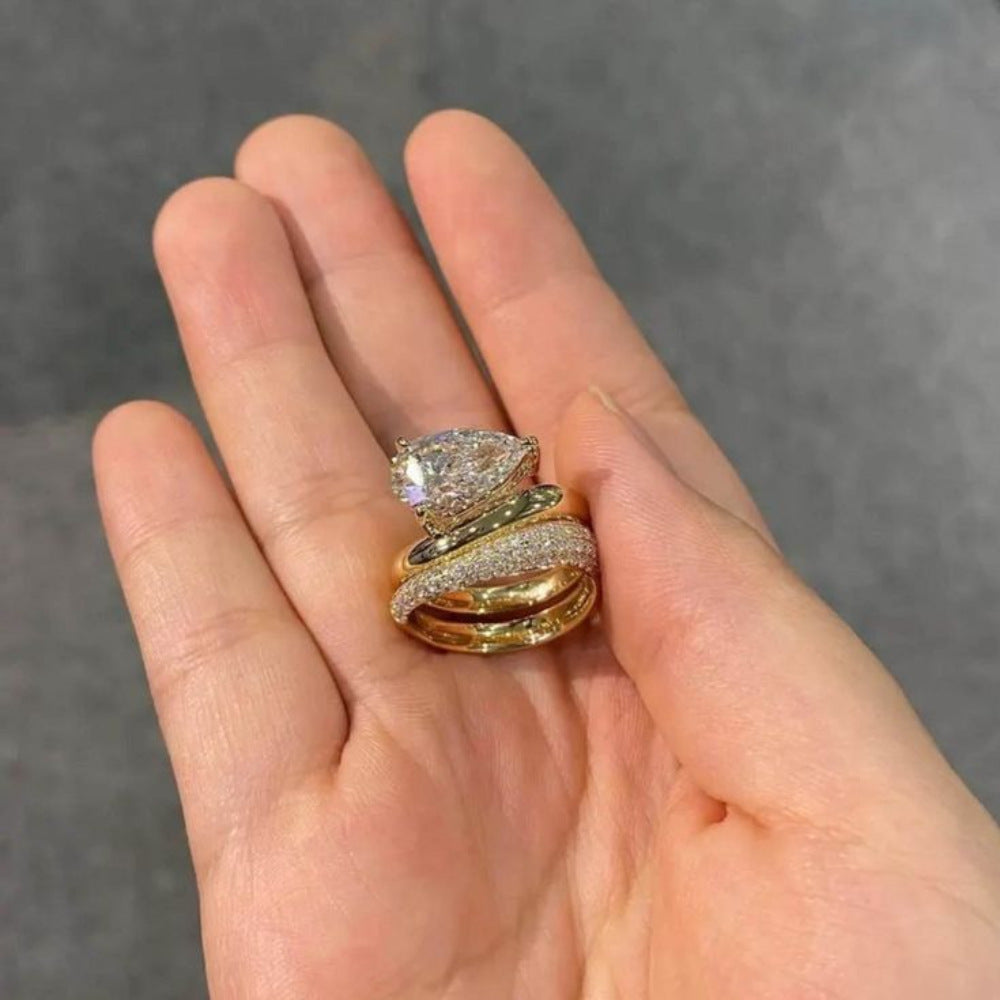 Gold Pear Crystal Ring JLTR0788
