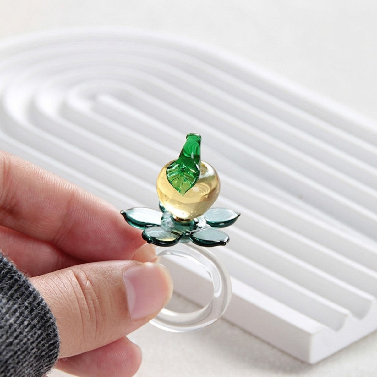 Yellow Whimsical Floral Glass Ring JLTR0793