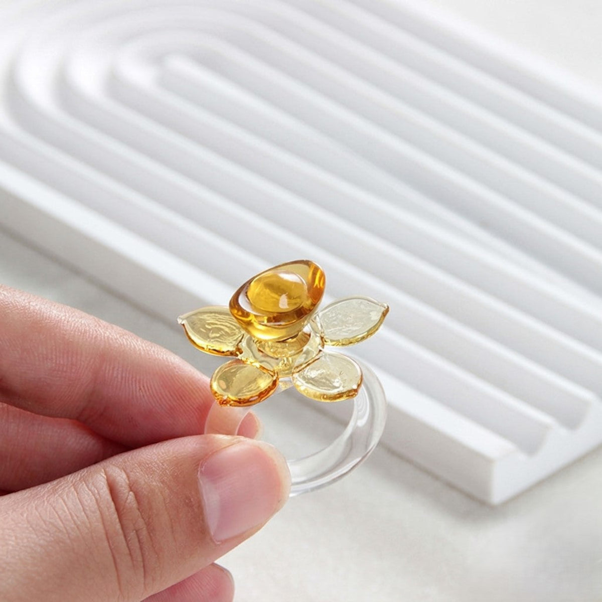 Amber Artistic Floral Glass Ring JLTR0795