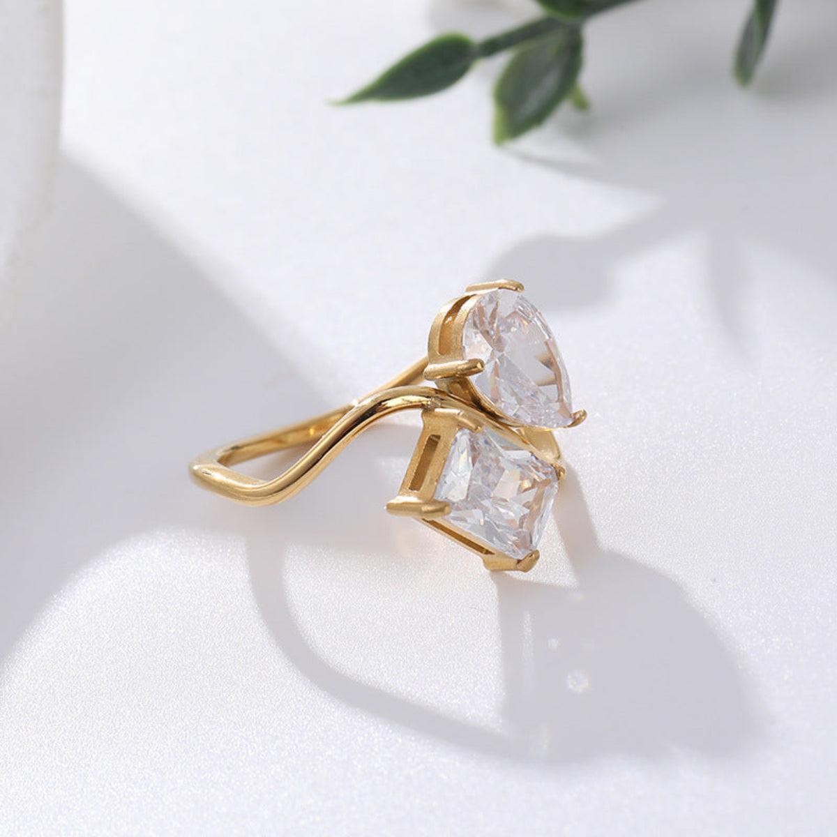 Gold Square Minimalist Crystal Ring JLTR0812