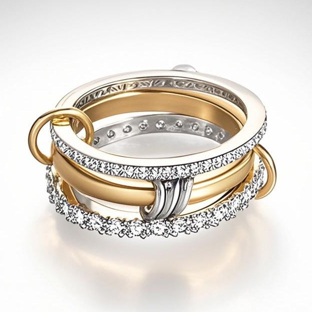 Gold & Silver Interlocking Crystal Stack Ring JLTR0818