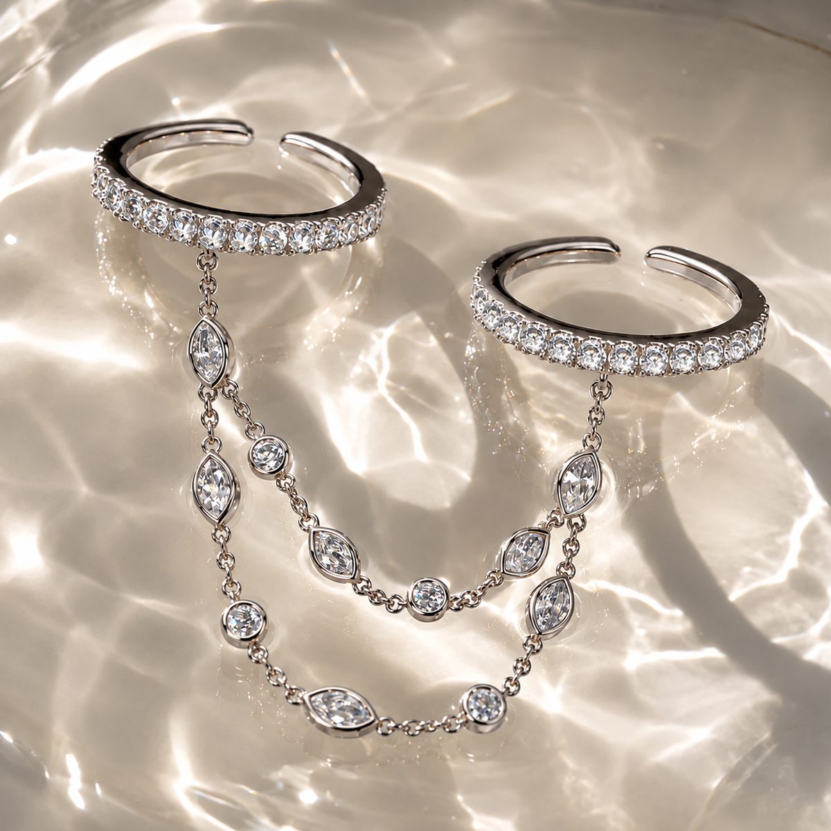 Silver Crystal Chain Ring JLTR0822