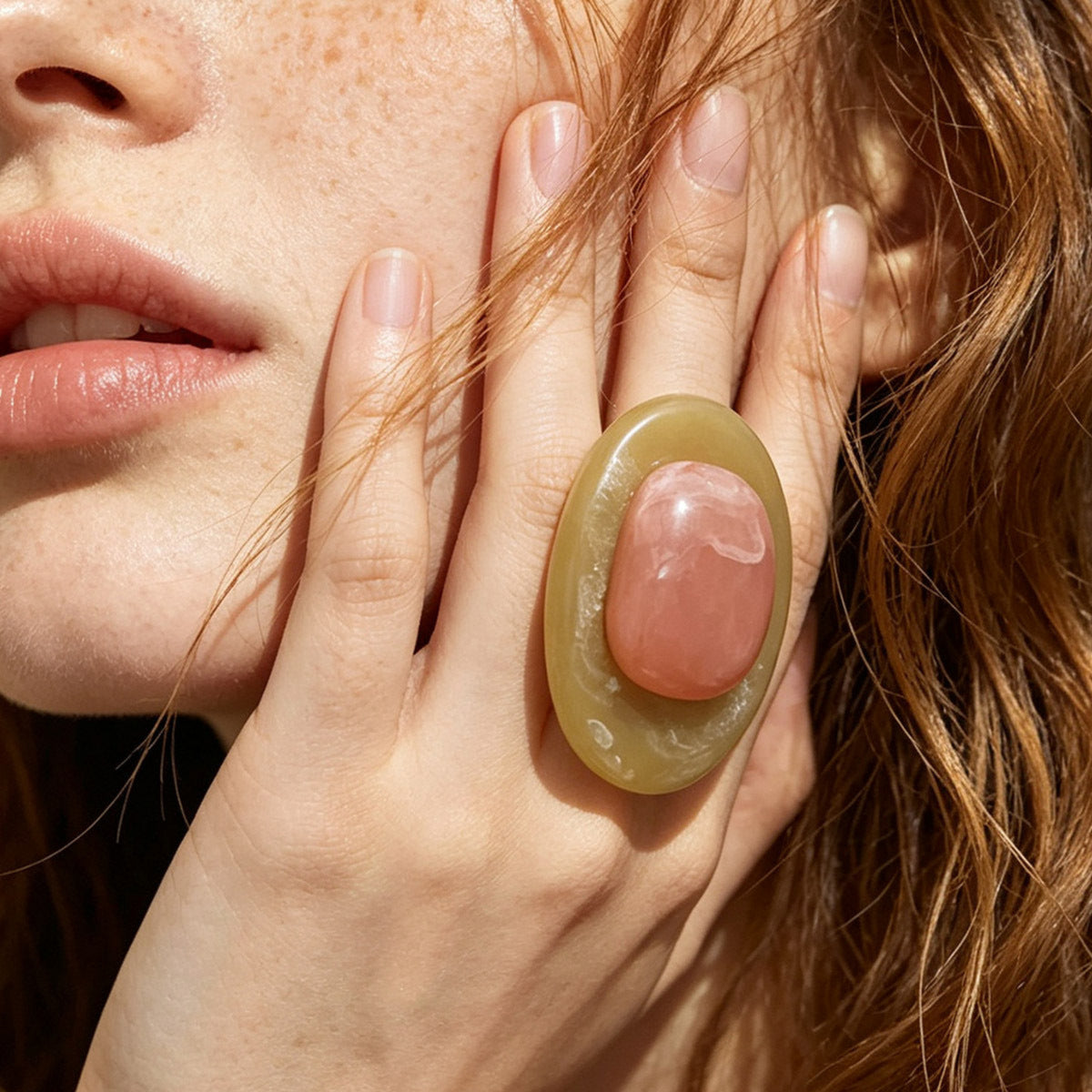 Pastel Pink Oval Statement Ring JLTR0841