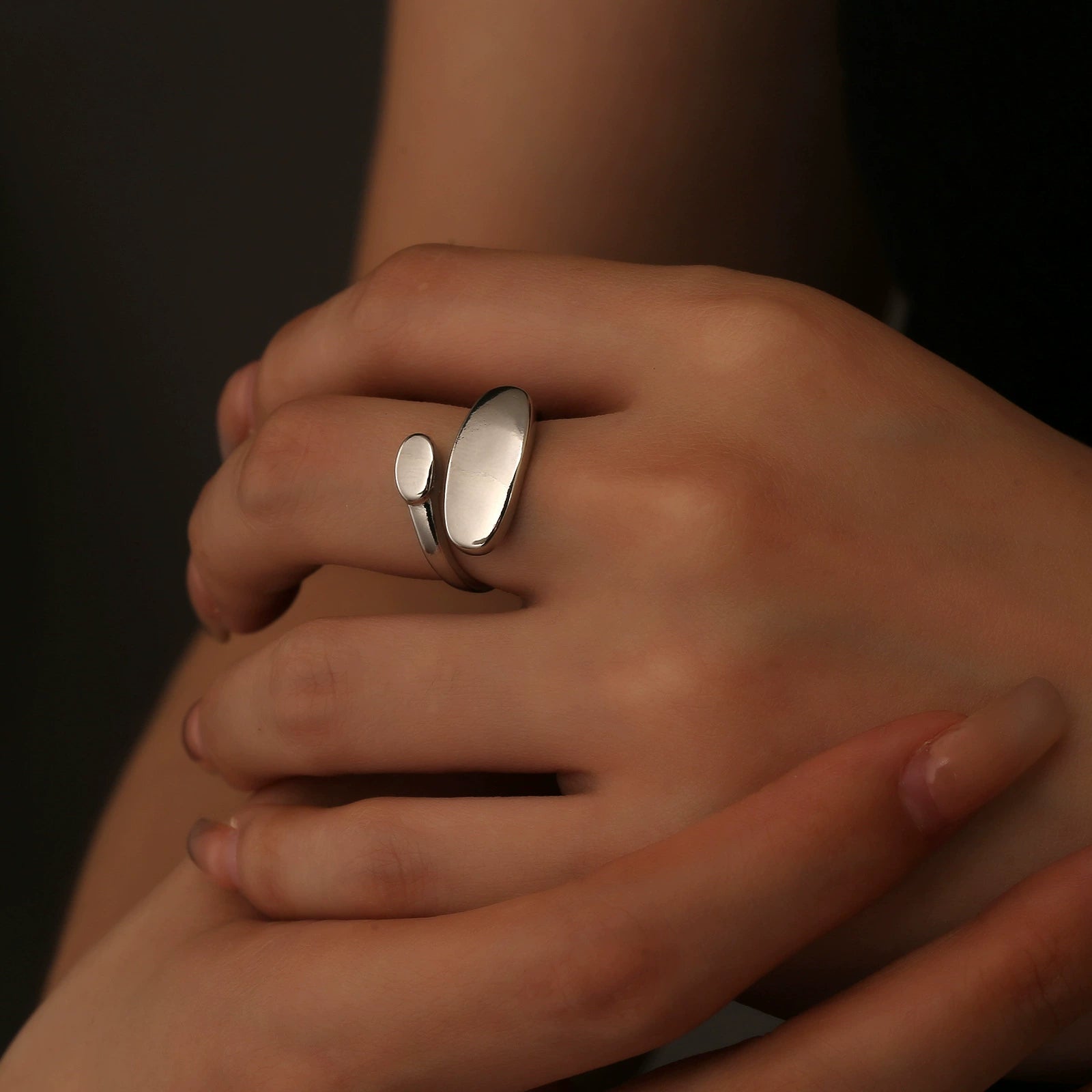 Just Lil Things Minimalist Silver Open Ring with Oval Accents JLTR0609