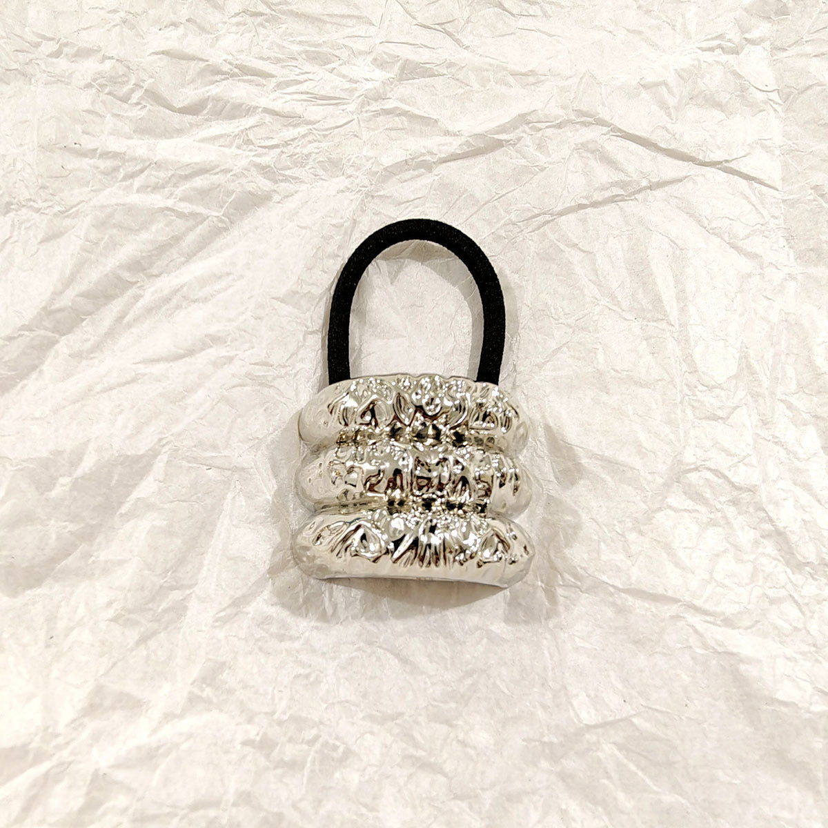 Donut Shaped Tri Metal Tug Silver Hair Ties JLTS0513