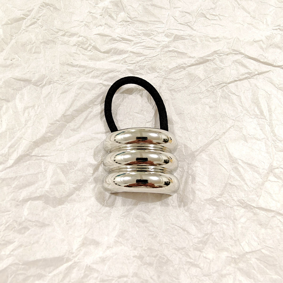 Triple Dome Silver Hair Tie – Statement Metallic Elastic JLTS0515