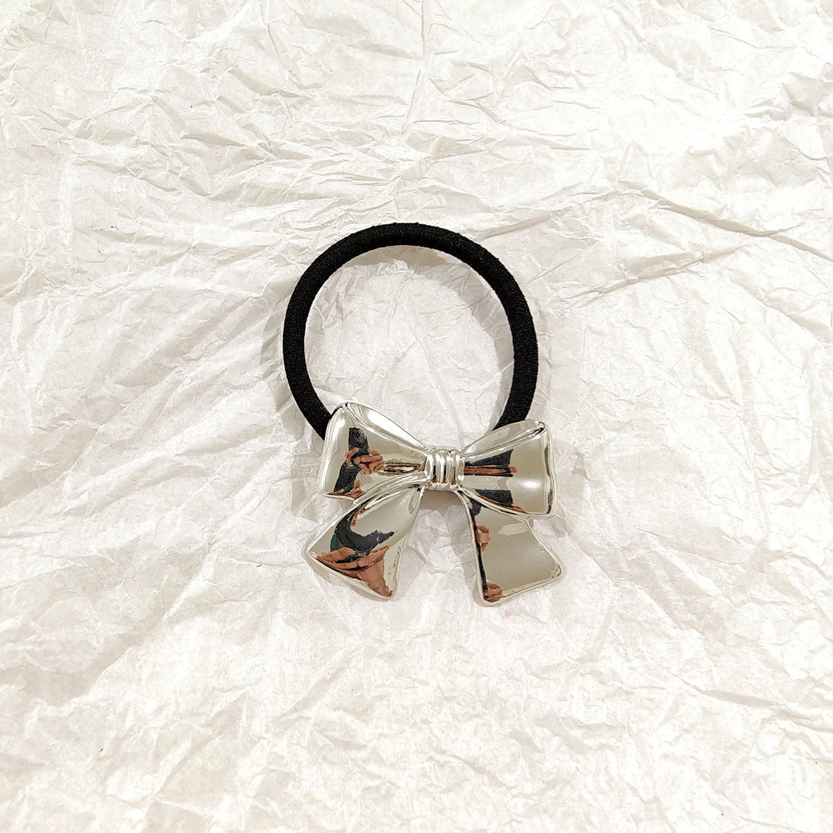 Ribbon Bow Metal Tug Silver Hair Ties JLTS0525