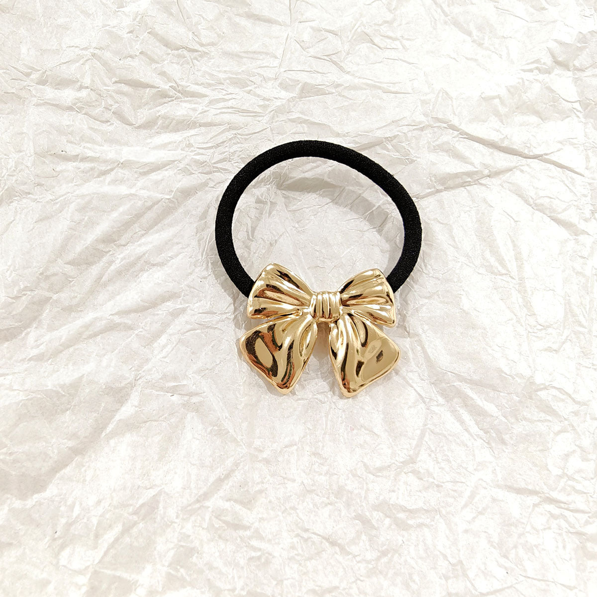 Glossy Gold Bow Hair Tie JLTS0526
